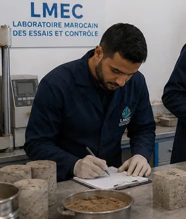 Technicien LMEC consignant un essai au laboratoire