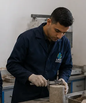 Technicien LMEC mesurant une éprouvette