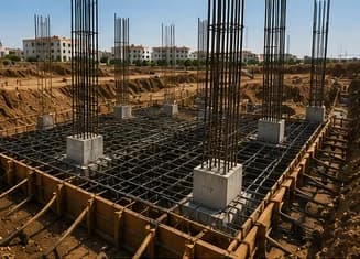 Fondations d’un bâtiment en cours de réalisation